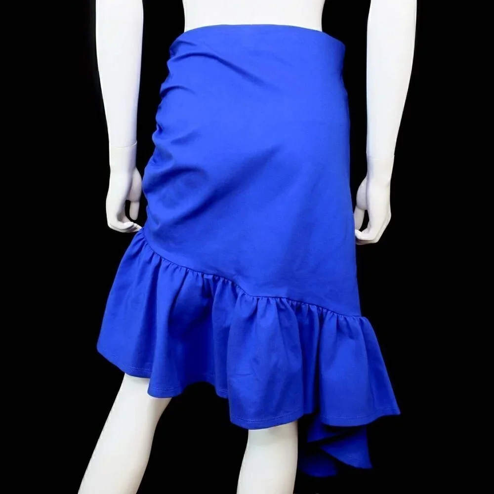 Anthropologie Maeve Slim Flounce Skirt Asymmetrical Ruffle Hem Royal Blue Small